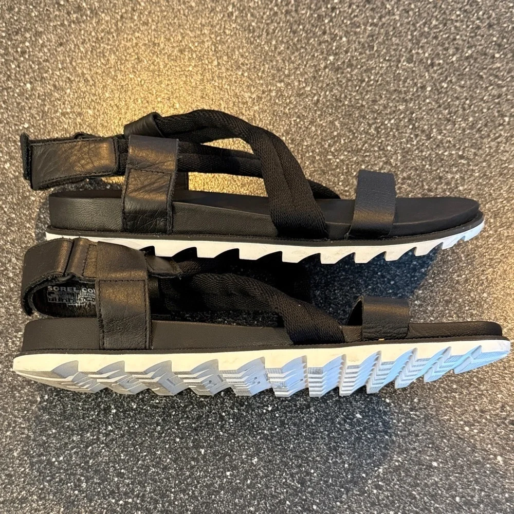 Sorel Black Roaming Decon Black Leather Sandals - size 7